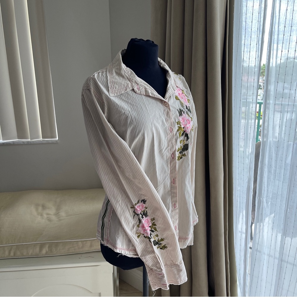 Johnny Was 3J Workshop Shirt Long Slvs, Roses Embroidered L